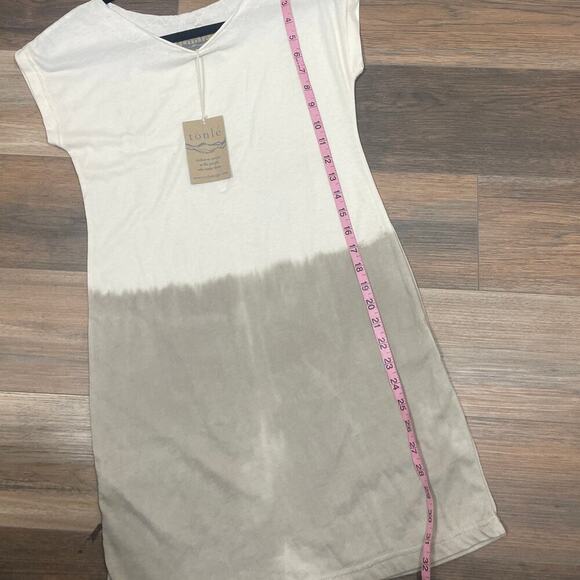 Tonlé XS T-Shirt Mini Dress White Tan Colorblock Cotton Crew Neck Short Sleeves - Picture 12 of 12